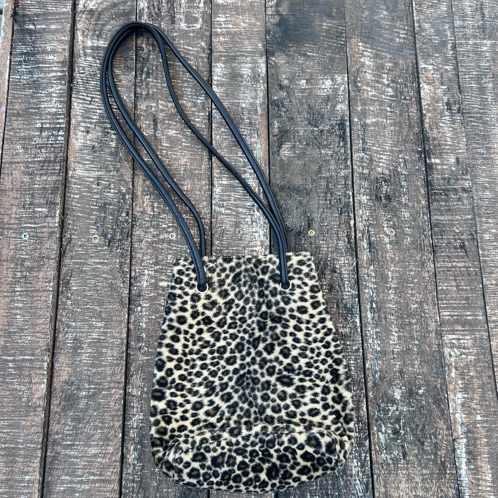 Y2K Nine West Leopard Bucket Bag Long Straps Vintage 90s Coquette Raver